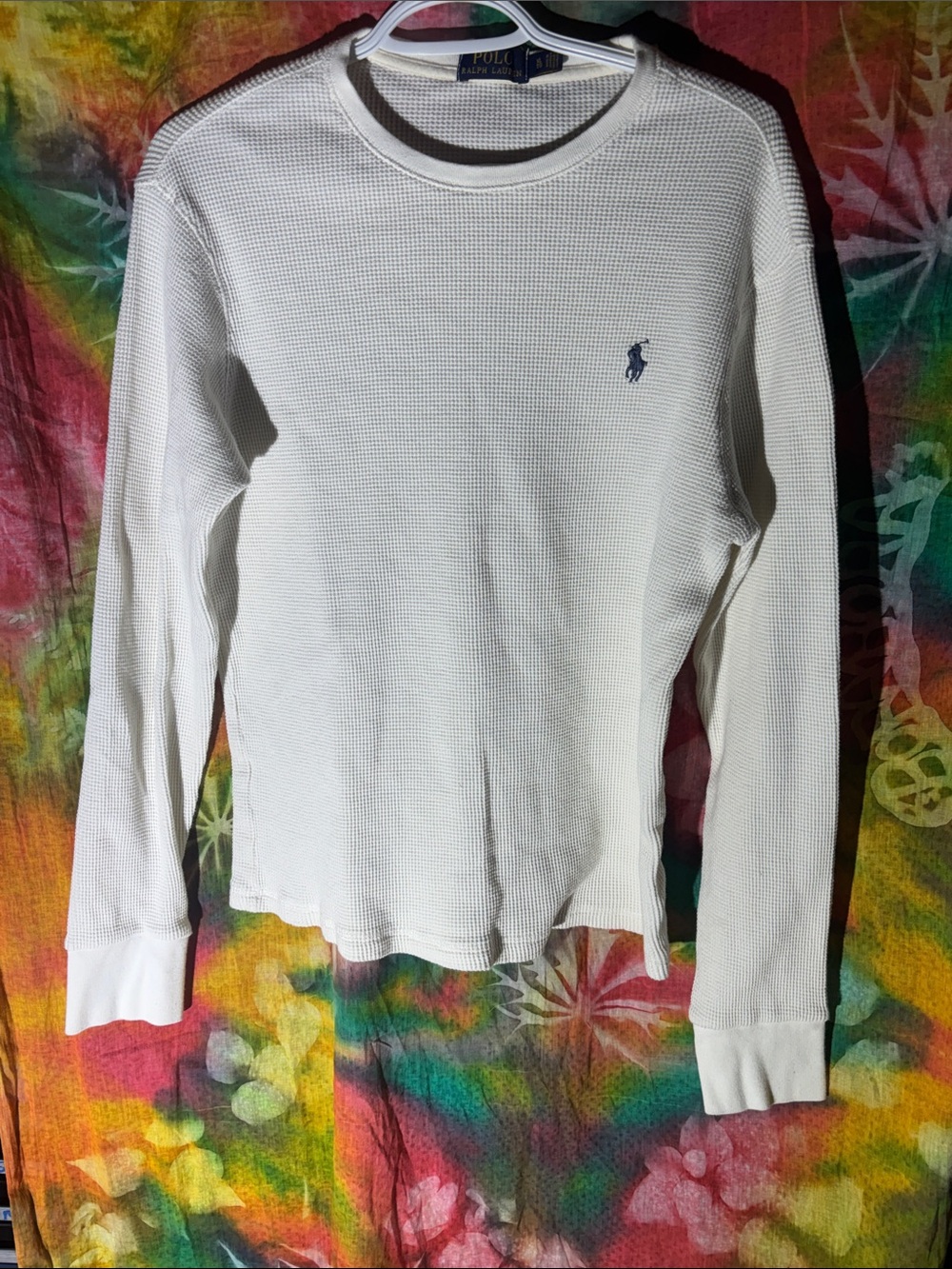 Polo by Ralph Lauren White Long Sleeve Waffle Crew with Navy Pony